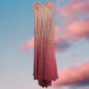 Strapless Pink Sequin & Gem Bedazzled Prom Dress w/ Leg Slit *read description*